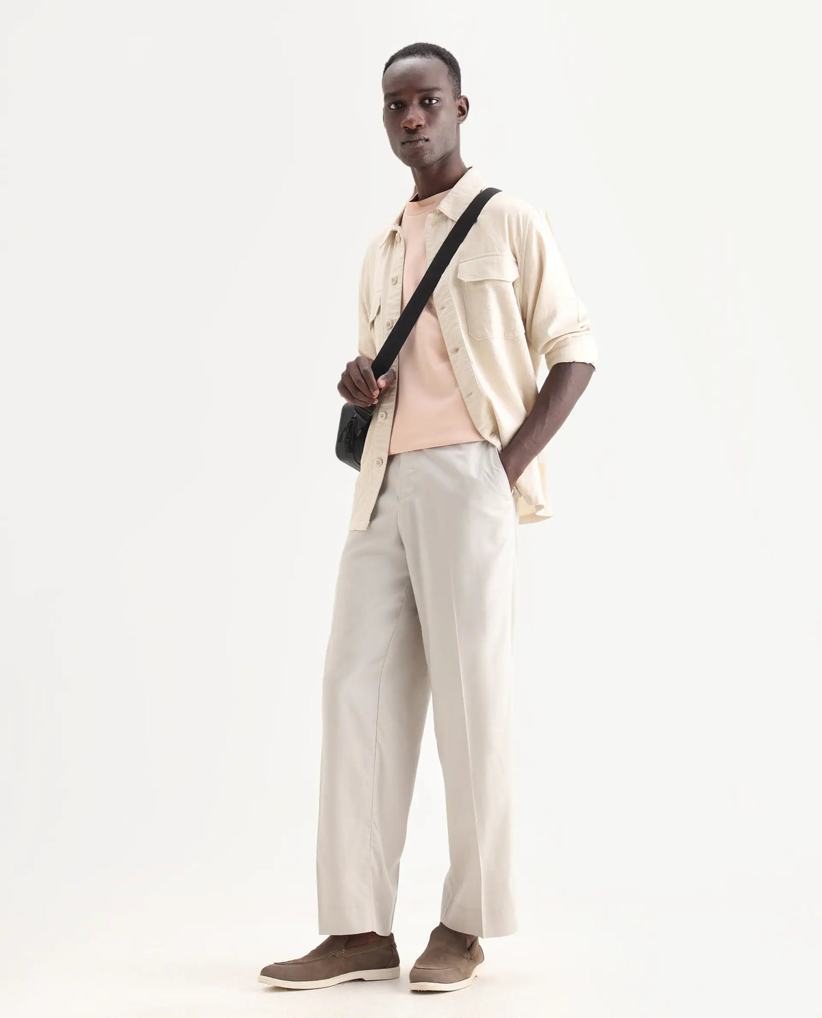 Rare Rabbit Men's Essot Grey Excel Blend Plain Baggy Fit Trouser