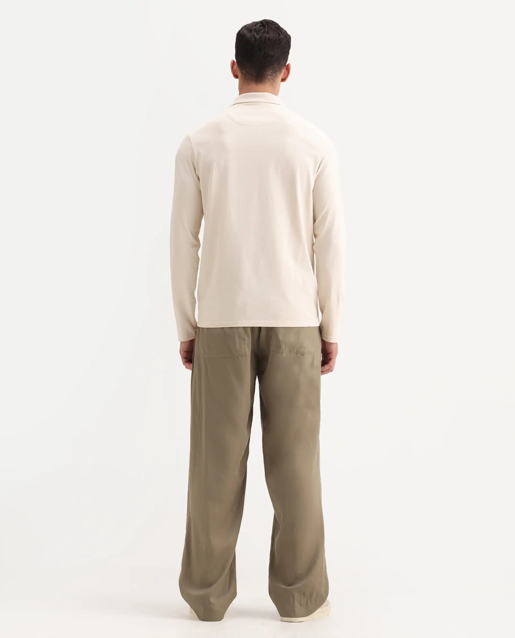 Rare Rabbit Men's Essot Khaki Excel Blend Plain Baggy Fit Trouser
