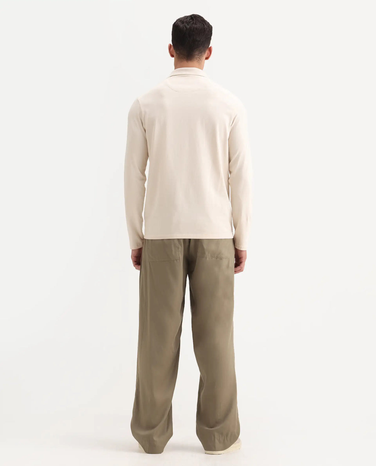 Rare Rabbit Men's Essot Khaki Excel Blend Plain Baggy Fit Trouser