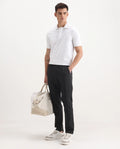 Rare Rabbit Men's Evita Black Polyester Blend Striped Print Regular Fit Trouser