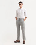 Rare Rabbit Men's Evita Grey Polyester Blend Striped Print Regular Fit Trouser