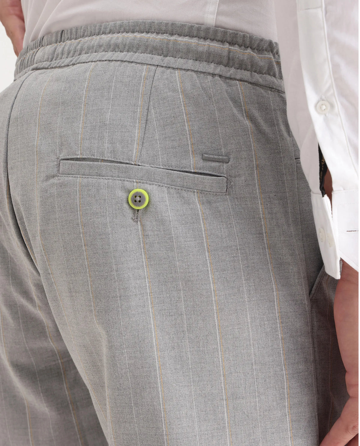 Rare Rabbit Men's Evita Grey Polyester Blend Striped Print Regular Fit Trouser