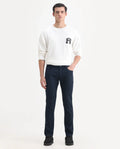 Rare Rabbit Men's Expore Navy Linen Blend Plain Regular Fit Trouser