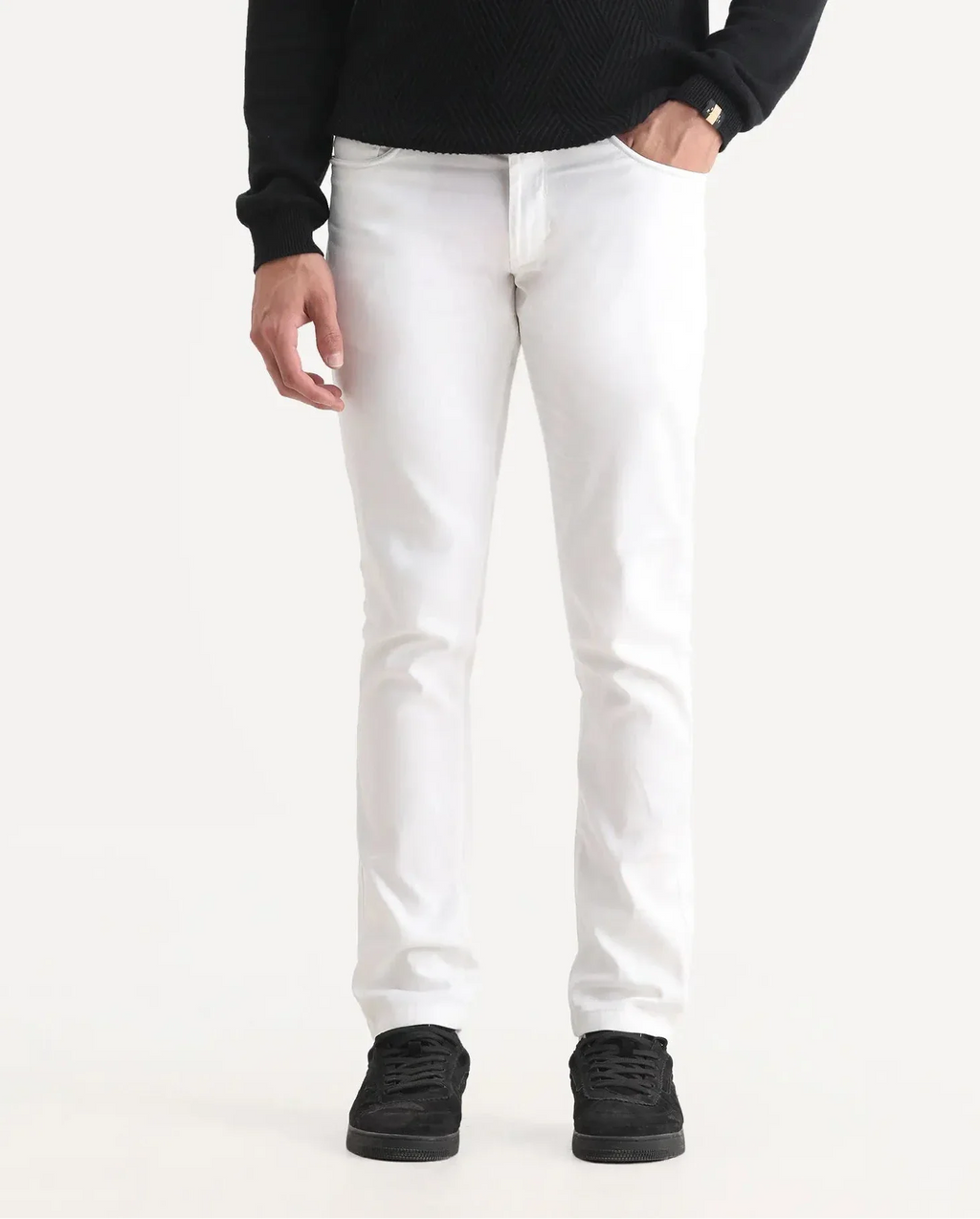 Rare Rabbit Men's Expore White Linen Blend Plain Regular Fit Trouser