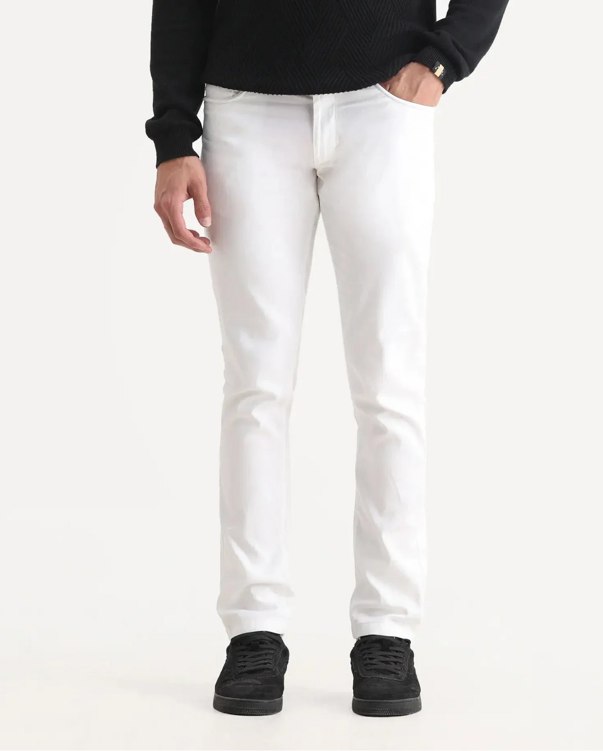 Rare Rabbit Men's Expore White Linen Blend Plain Regular Fit Trouser