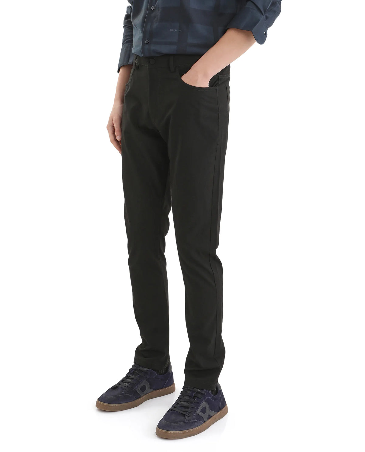 Rare Rabbit Men's Polyester Blend Plain Regular Fit Trouser