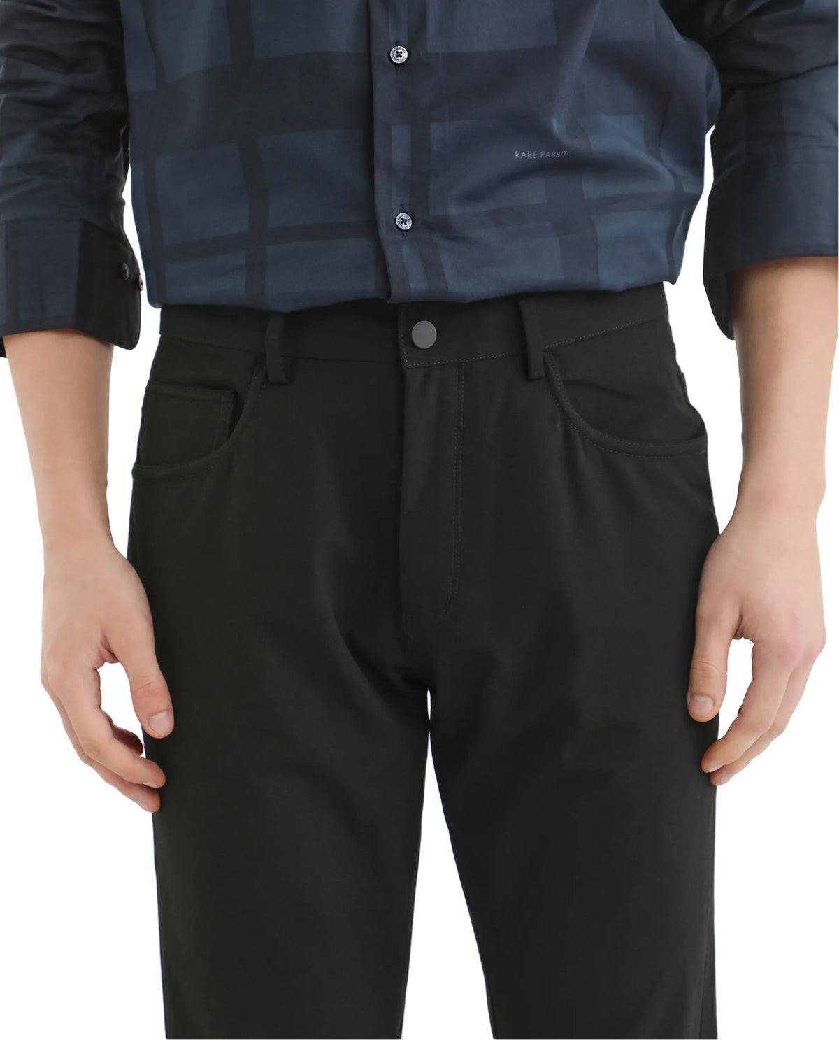 Rare Rabbit Men's Polyester Blend Plain Regular Fit Trouser