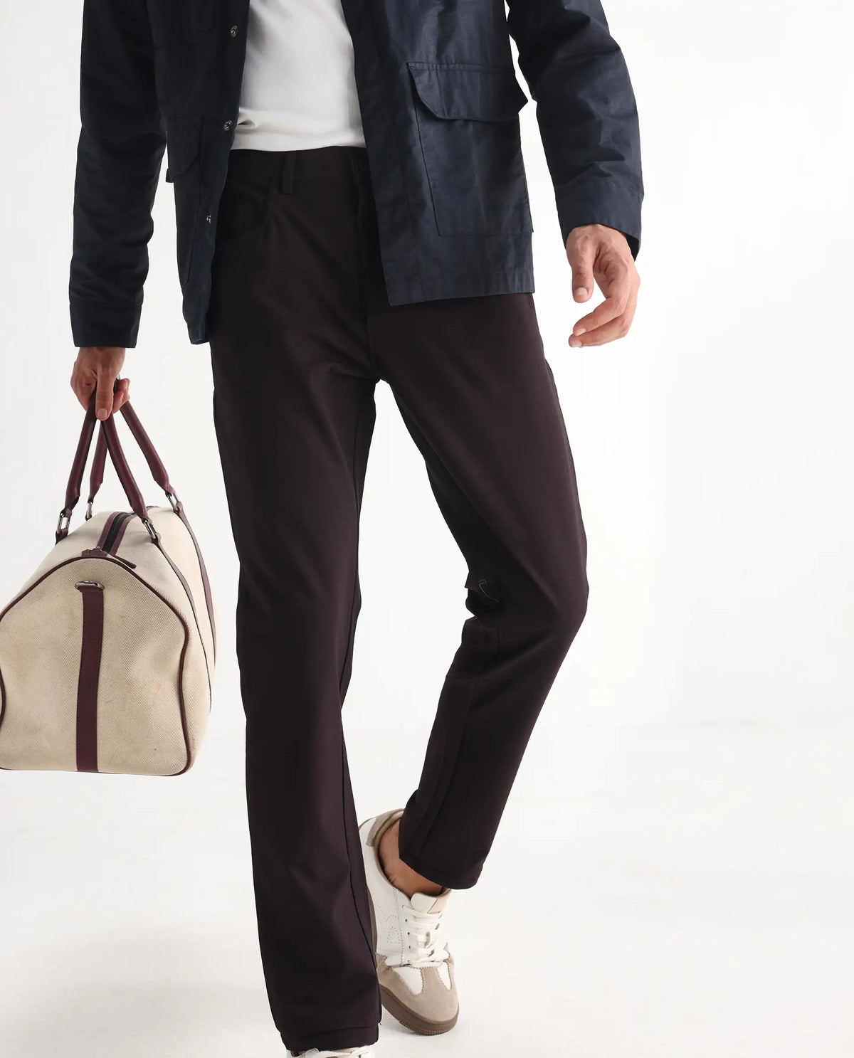 Rare Rabbit Men's Fastro Dark Maroon Polyester Blend Plain Regular Fit Trouser