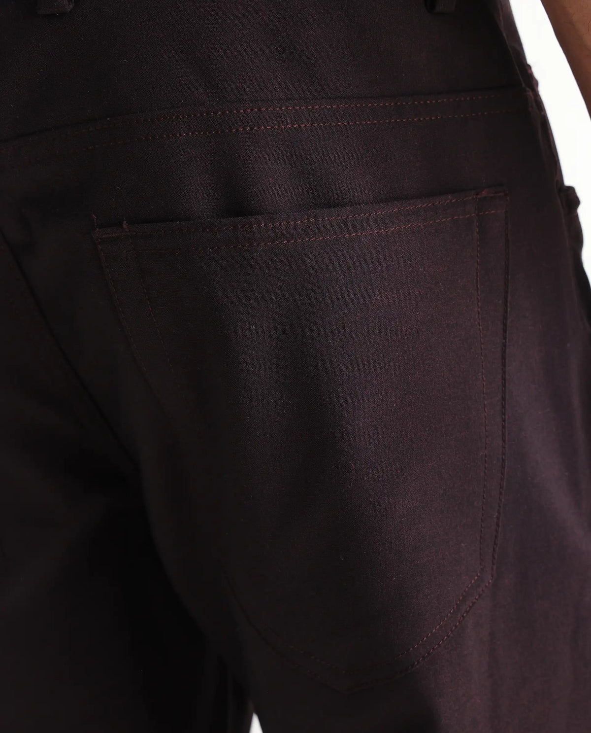 Rare Rabbit Men's Fastro Dark Maroon Polyester Blend Plain Regular Fit Trouser
