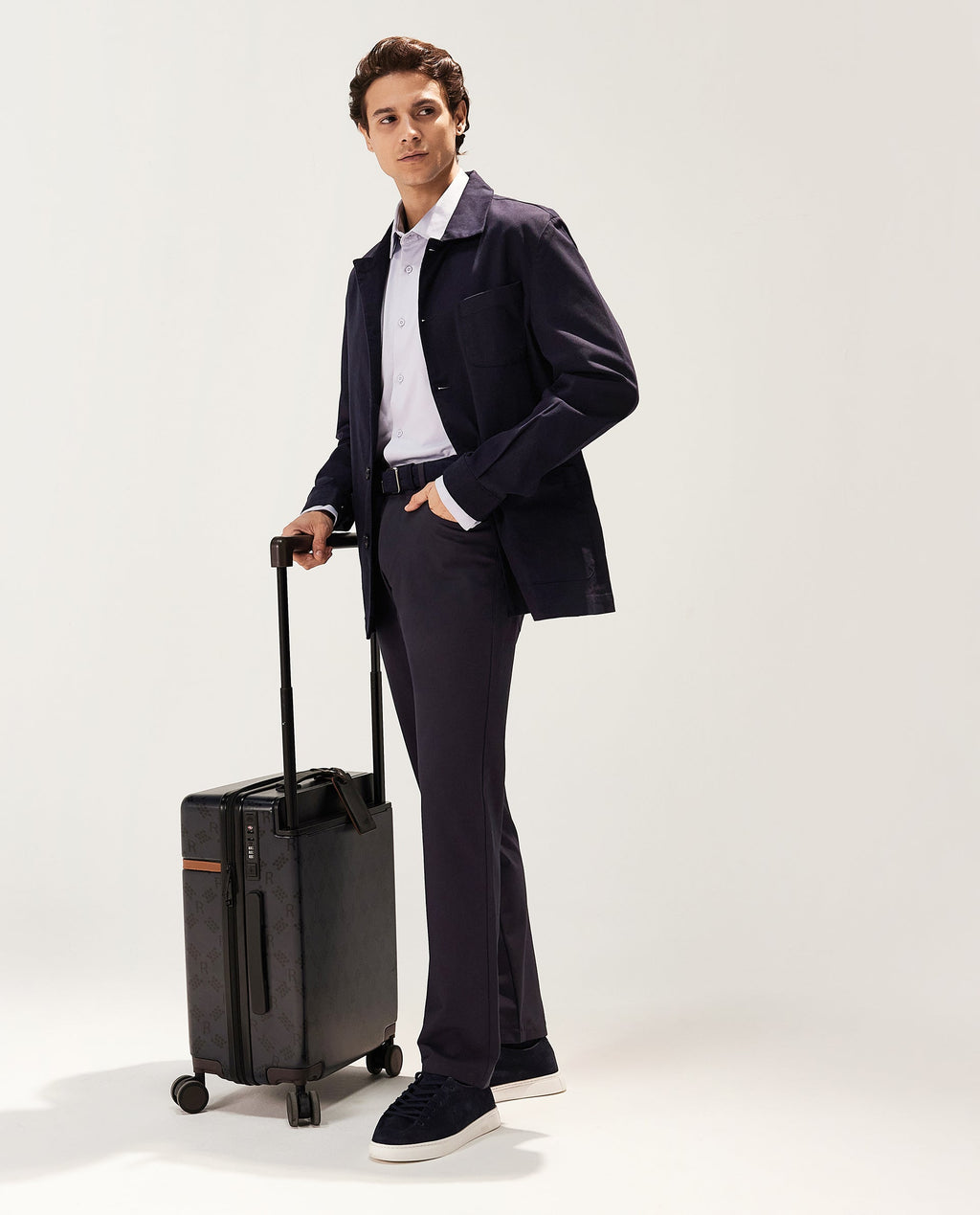 Rare Rabbit Men's Fastro Dark Navy Polyester Blend Plain Regular Fit Trouser