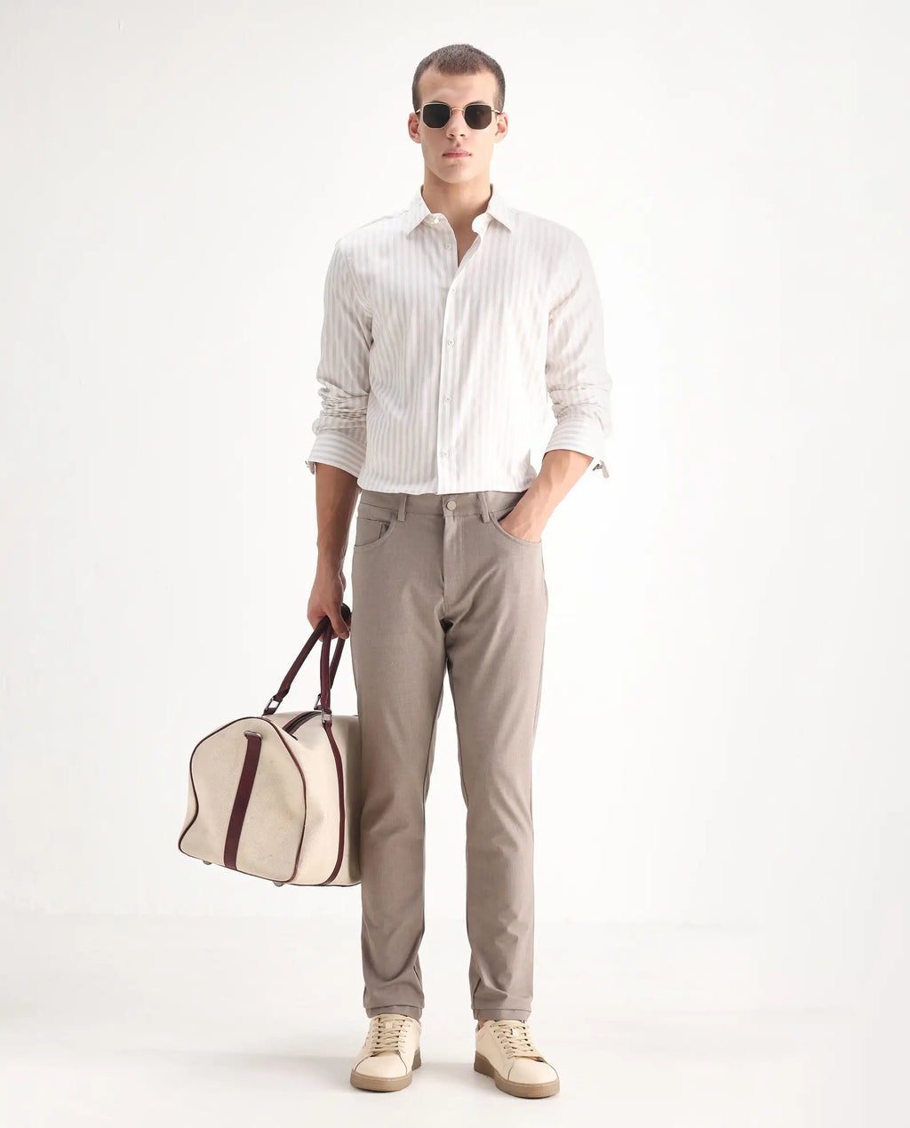 Rare Rabbit Men's Polyester Blend Plain Regular Fit Trouser