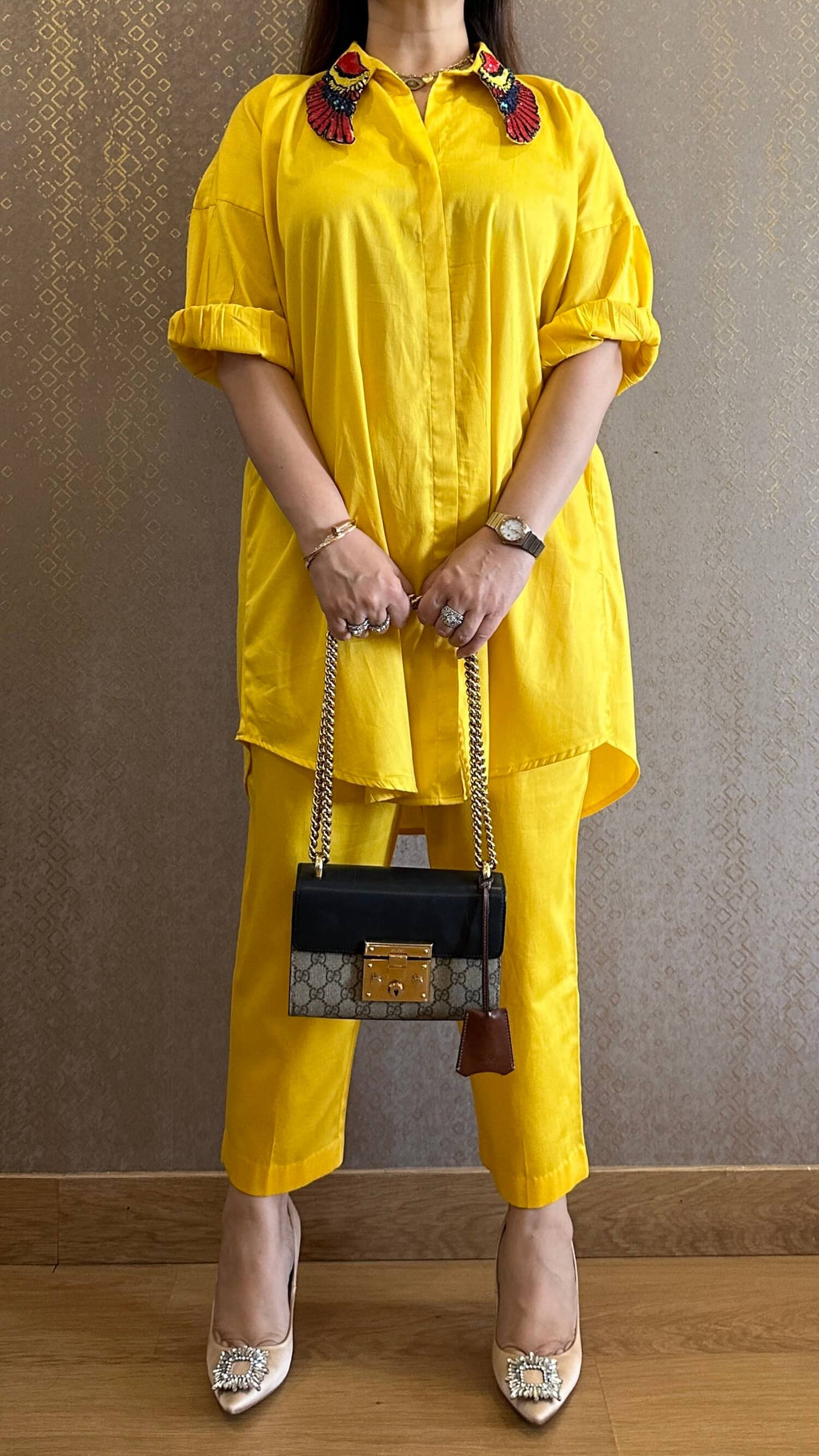 Lemony Yellow Hand Embroidered Angel Co-ord set