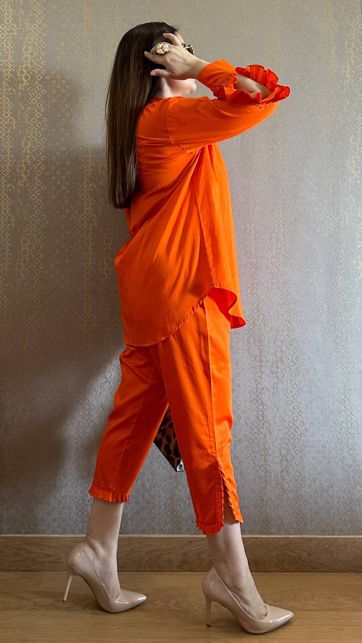 Tangy Orange Evil Eye Hand Embroidered Co-ord Set