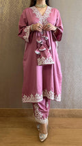 Rouge Pink Kashmiri Phiran with Salwar and Matching Potli