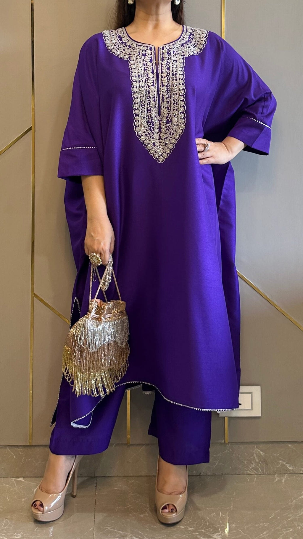 Purple Embroidered Kaftan Co-ord