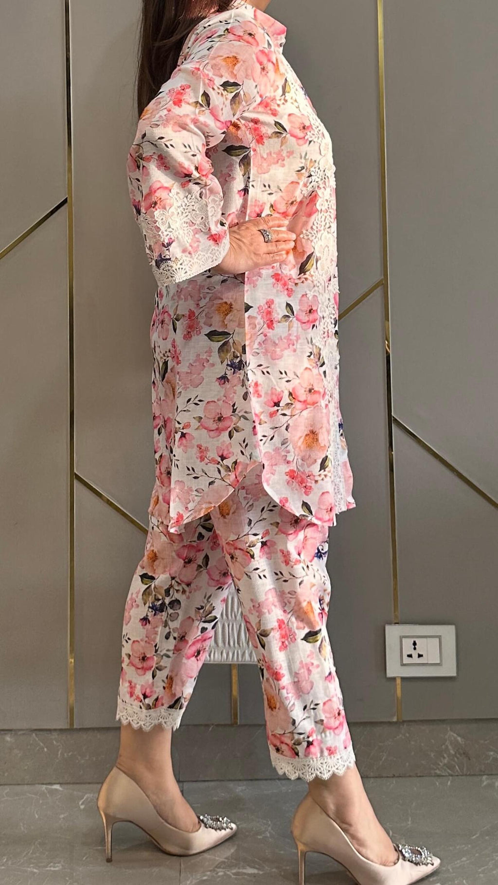 Pink French Lace Linen Co-ord Set