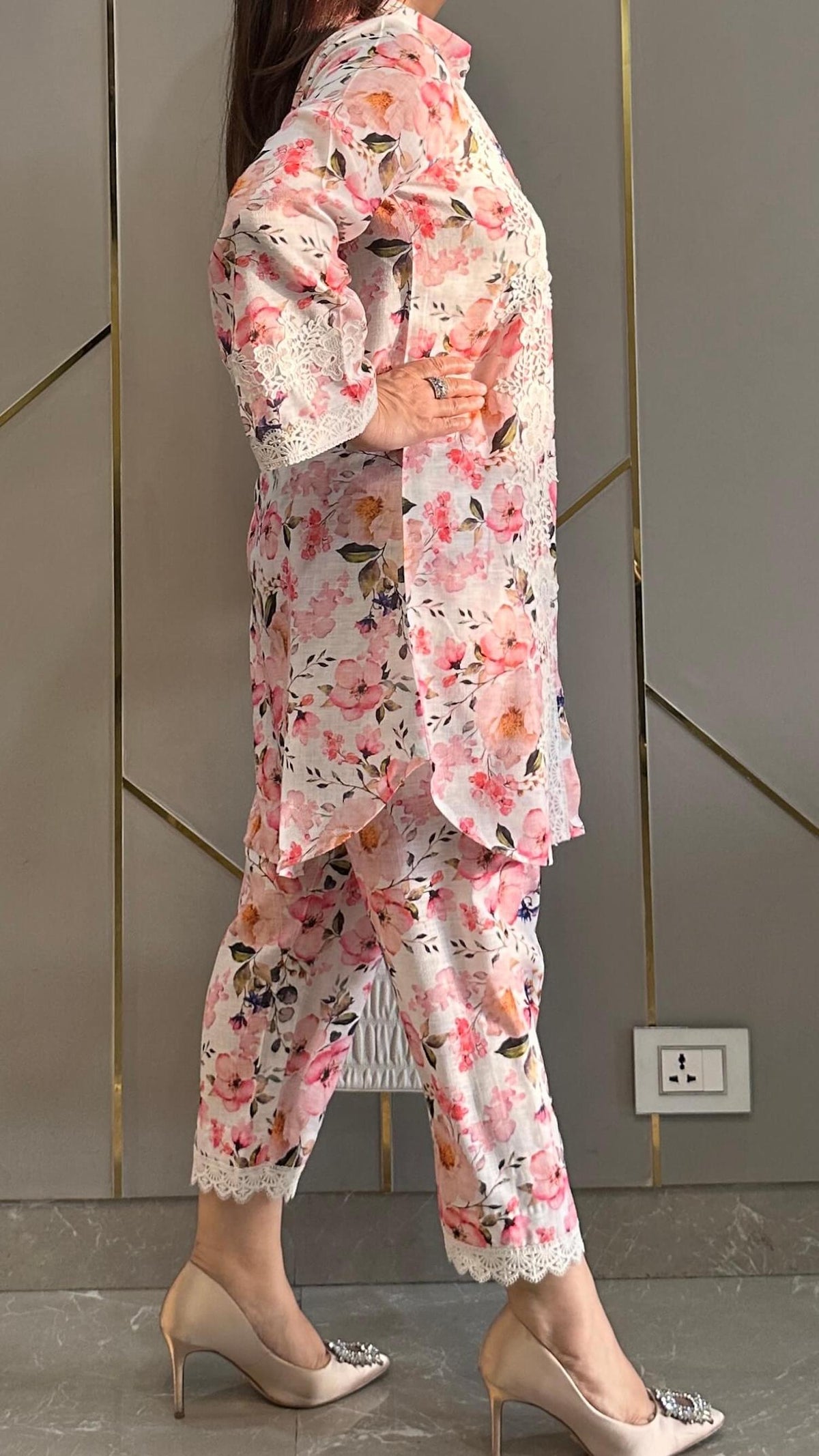 Pink French Lace Linen Co-ord Set