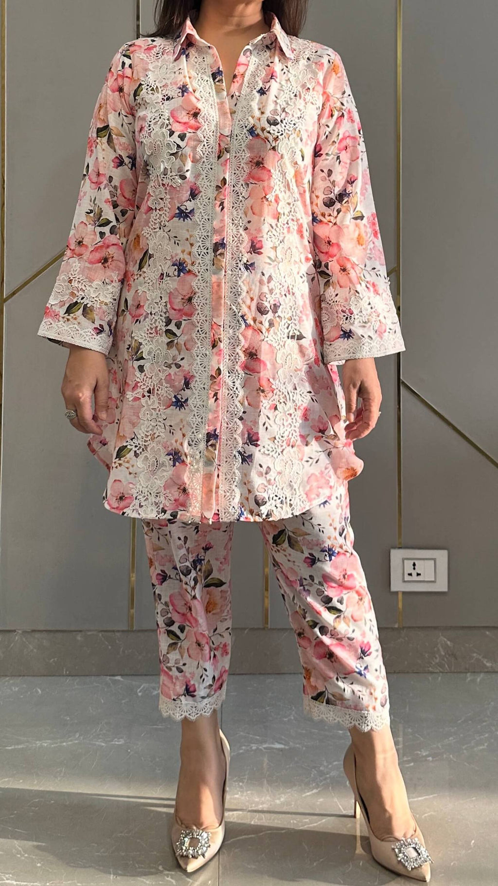 Pink French Lace Linen Co-ord Set