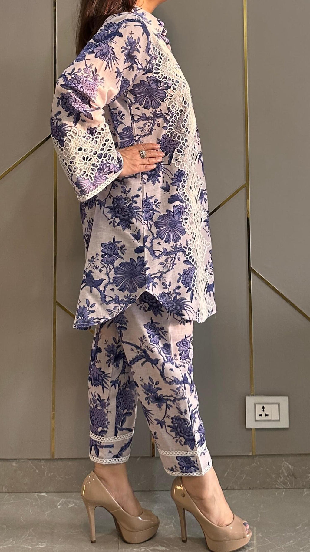 Indigo French Lace Linen Co-ord Set