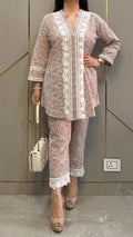 Almond Beige French Lace Chikankari Co-ord Set