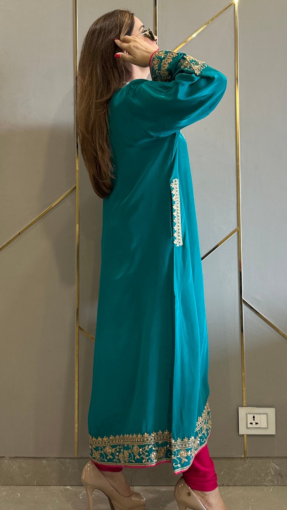 Fiza Jade Green Phiran Kurta with Churidar and Matching Potli - Express Delivery