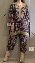 Navy Patola Embroidered Phiran Co-ord
