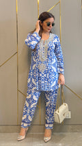 Blue Capri Hand Embroidered Crystal Co-ord