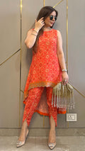 Orange Bandhej High Low Embroidered Co-ord
