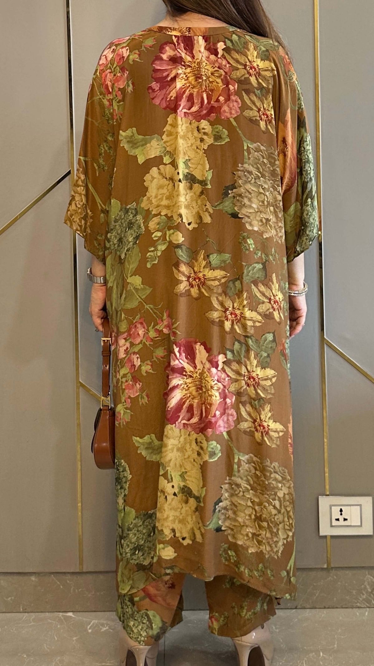 Tan Floral High Low Crepe Co-ord
