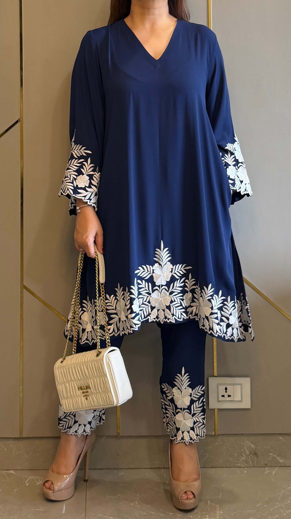 Navy Embroidered Gara Co-ord Set with Optional Dupatta
