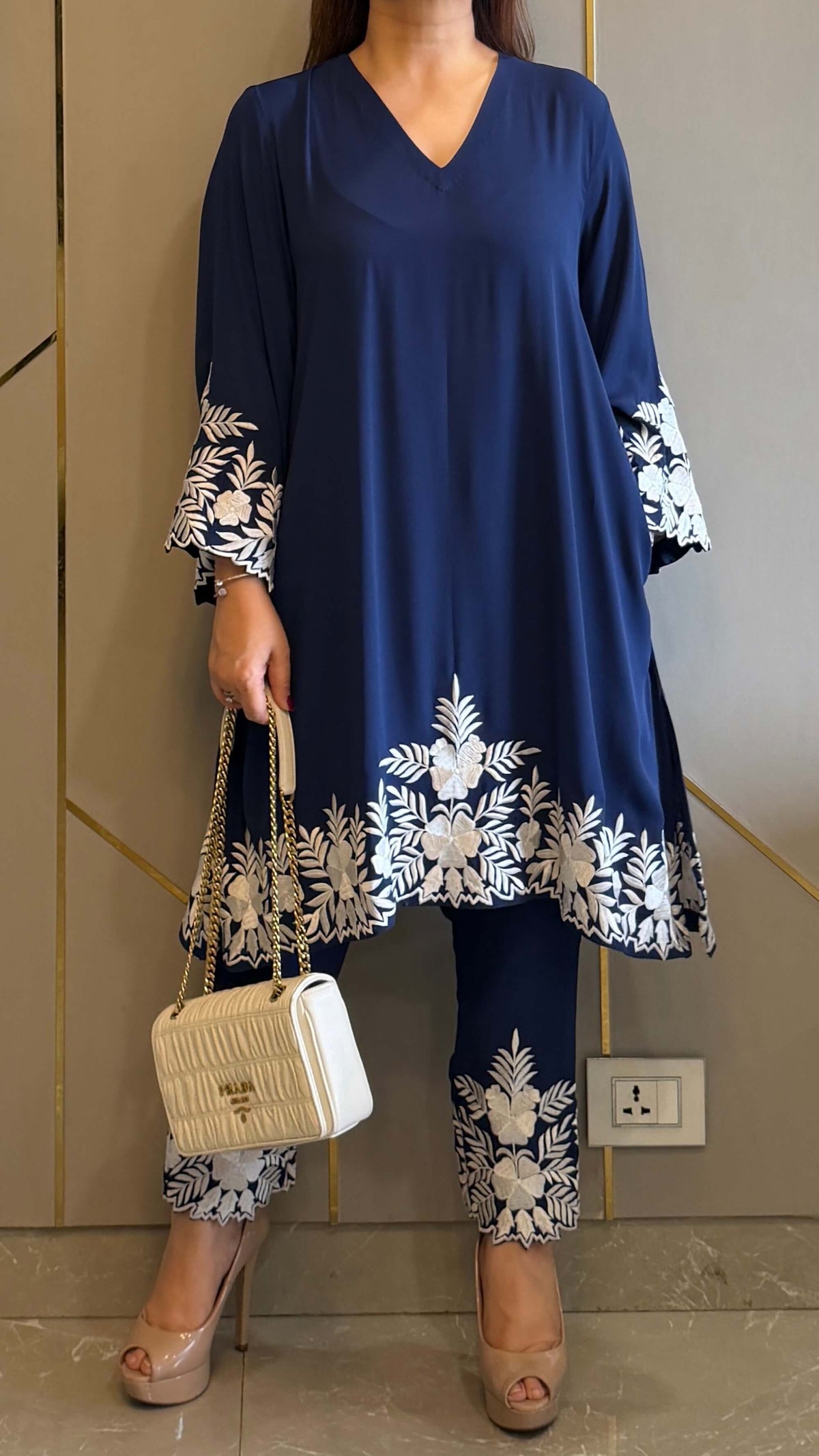 Navy Embroidered Gara Co-ord Set with Optional Dupatta