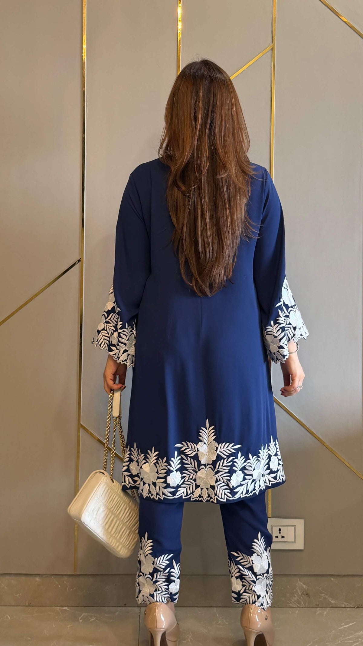 Navy Embroidered Gara Co-ord Set with Optional Dupatta