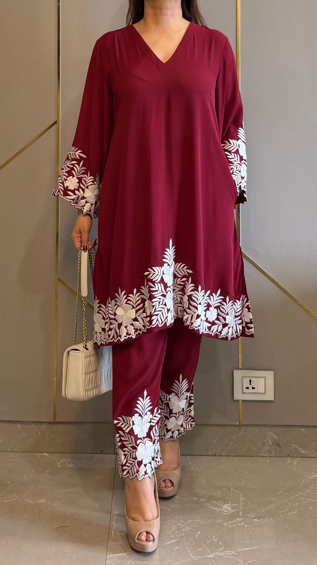 Red Embroidered Gara Co-ord Set with Optional Dupatta