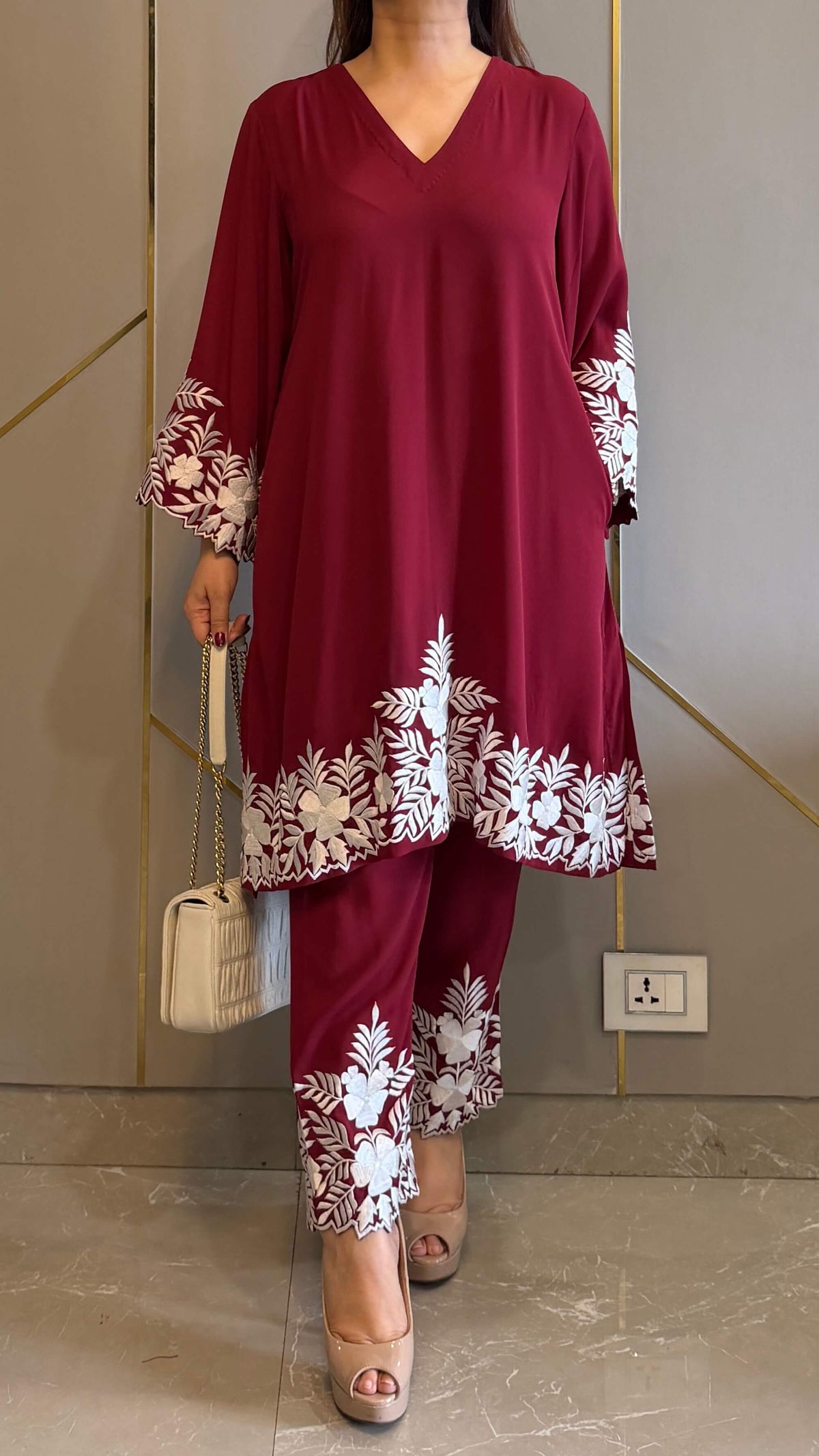 Red Embroidered Gara Co-ord Set with Optional Dupatta