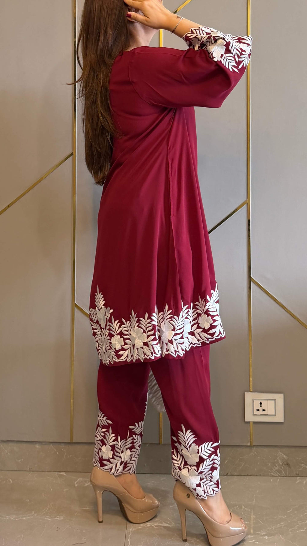 Red Embroidered Gara Co-ord Set with Optional Dupatta
