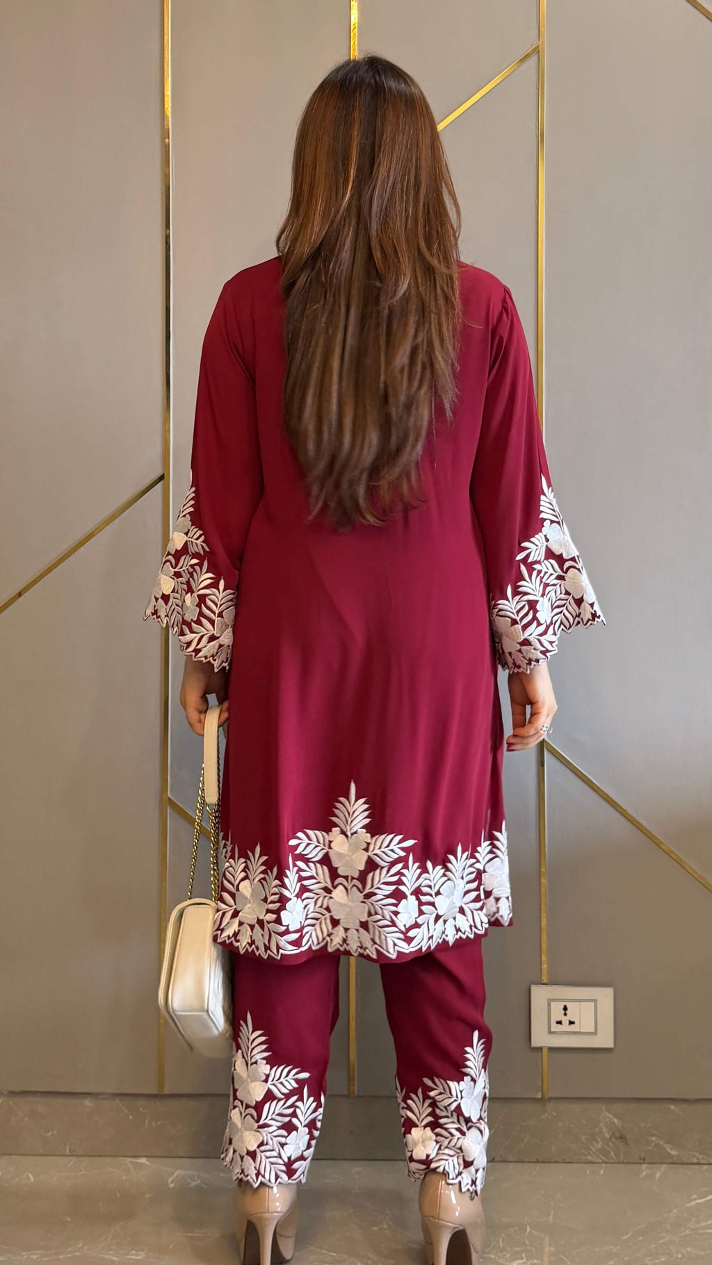 Red Embroidered Gara Co-ord Set with Optional Dupatta