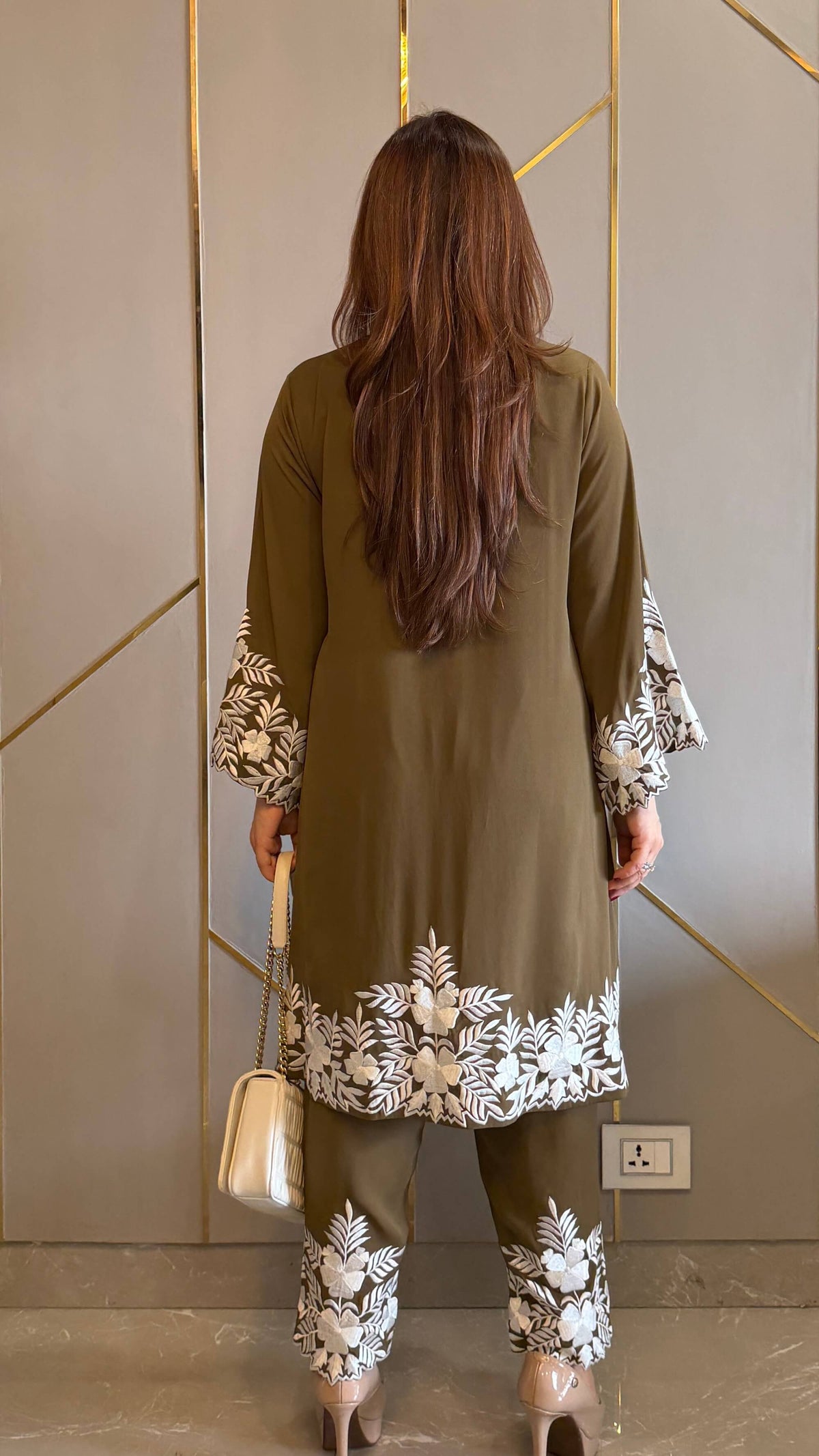 Olive Green Embroidered Gara Co-ord Set with Optional Dupatta