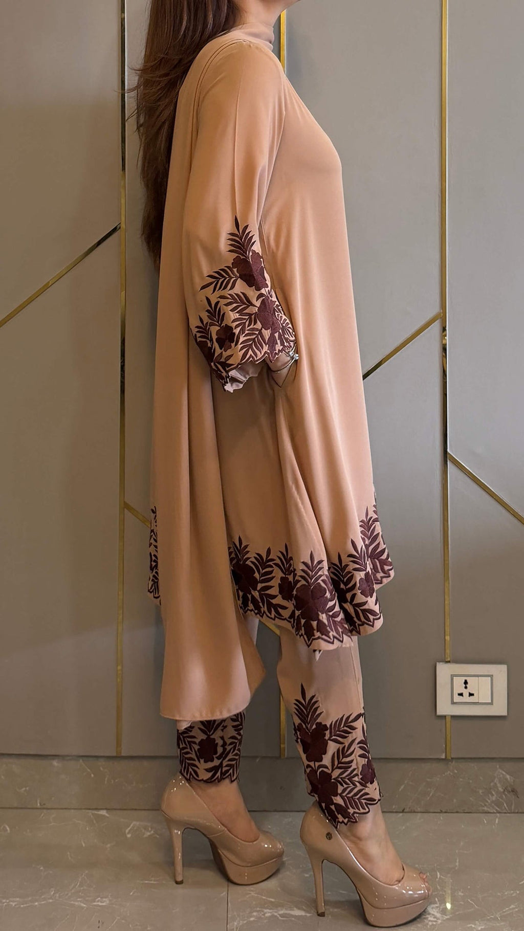 Cappuccino Embroidered Gara Co-ord Set with Optional Dupatta