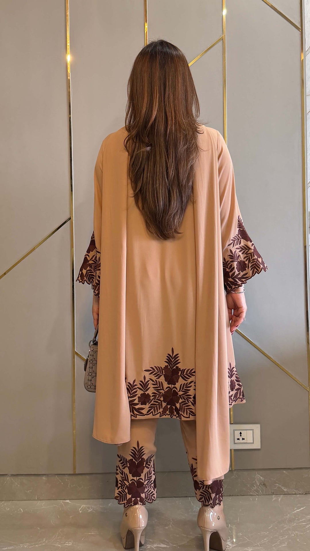 Cappuccino Embroidered Gara Co-ord Set with Optional Dupatta