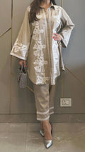Greyish Beige Venetian Lace Co-ord Set