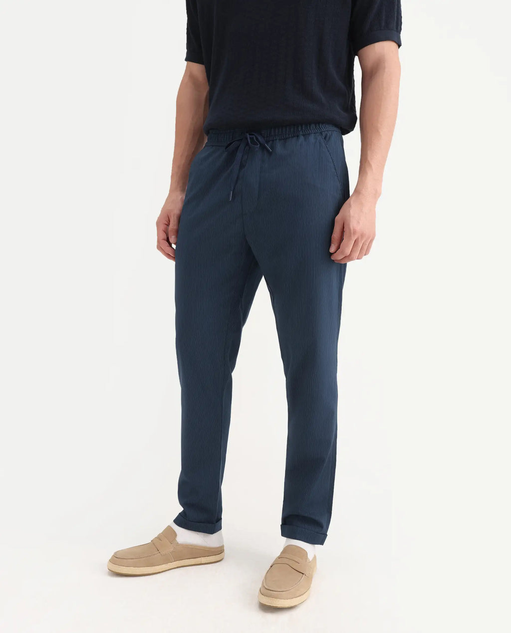 Rare Rabbit Men's Glew Dark Teal Polyester Blend Plain Regular Fit Trouser