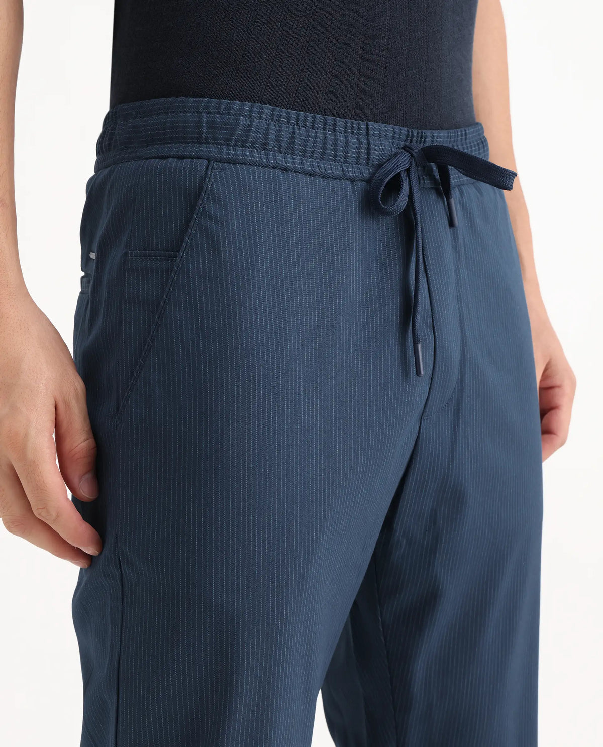 Rare Rabbit Men's Glew Dark Teal Polyester Blend Plain Regular Fit Trouser