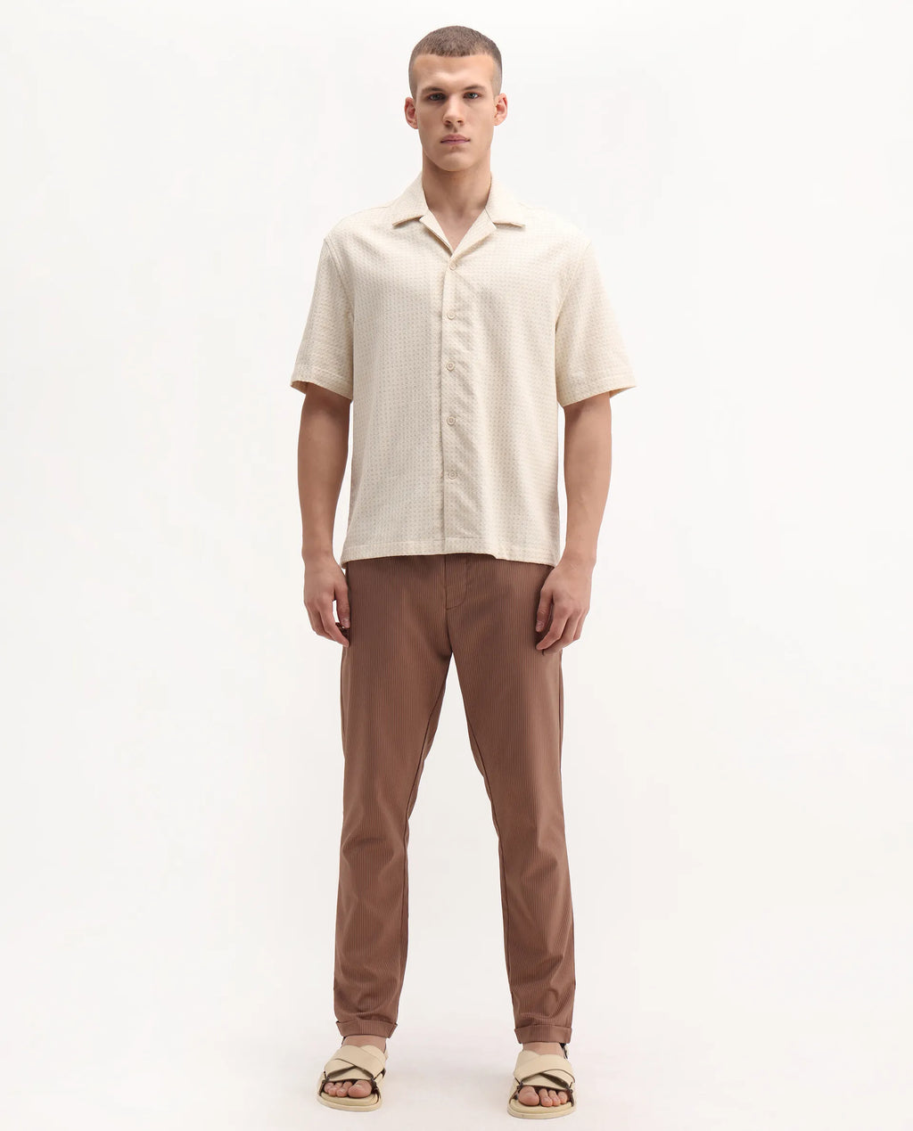 Rare Rabbit Men's Glew Rust Polyester Blend Striped Print Regular Fit Trouser