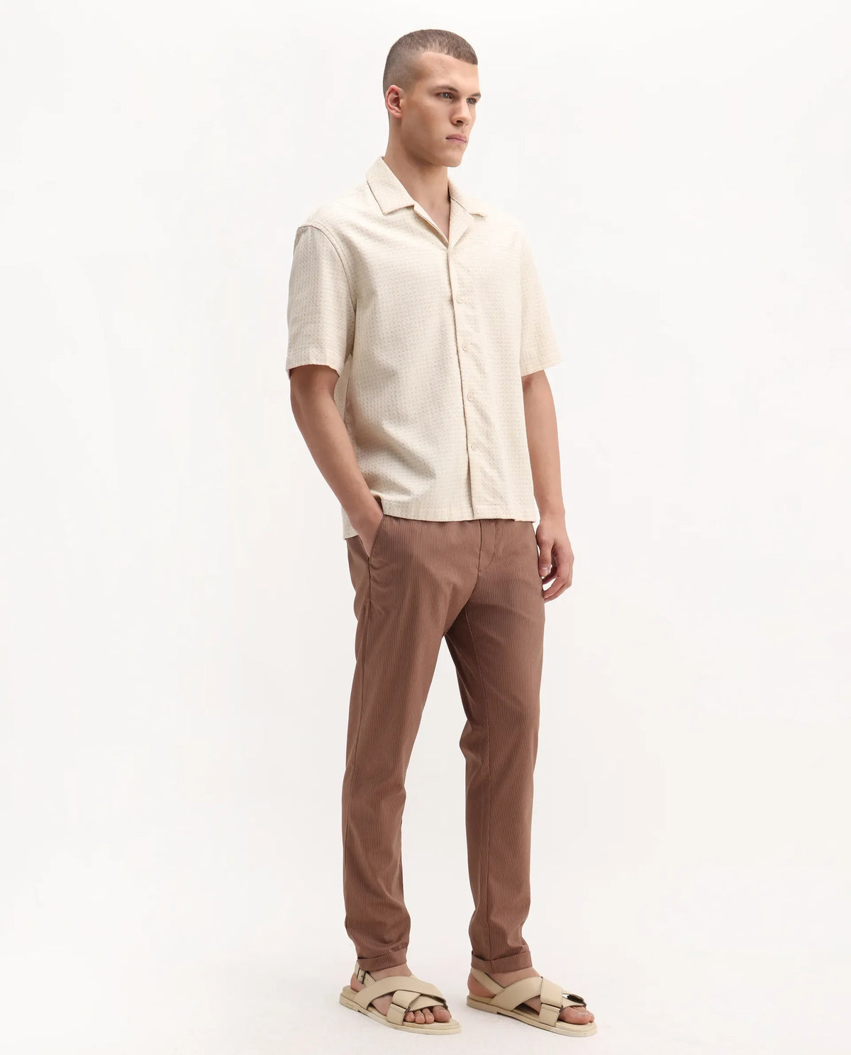 Rare Rabbit Men's Glew Rust Polyester Blend Striped Print Regular Fit Trouser