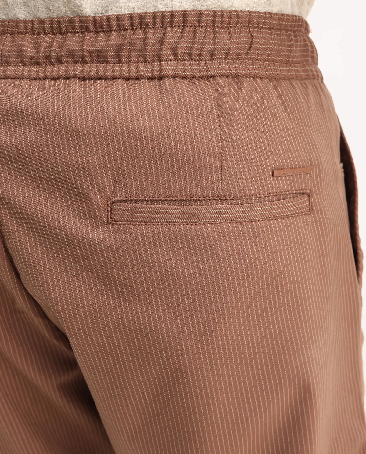 Rare Rabbit Men's Glew Rust Polyester Blend Striped Print Regular Fit Trouser