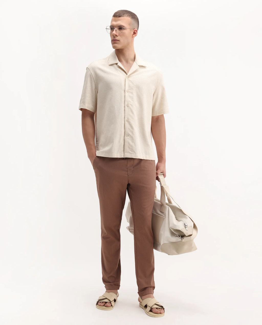 Rare Rabbit Men's Glew Rust Polyester Blend Striped Print Regular Fit Trouser