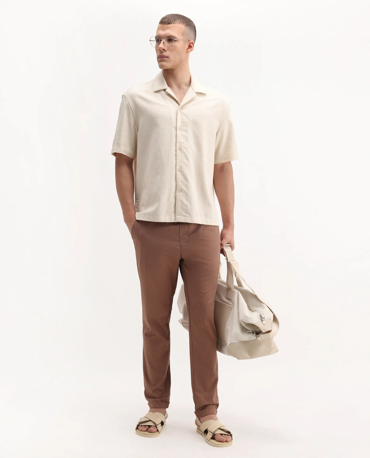 Rare Rabbit Men's Glew Rust Polyester Blend Striped Print Regular Fit Trouser