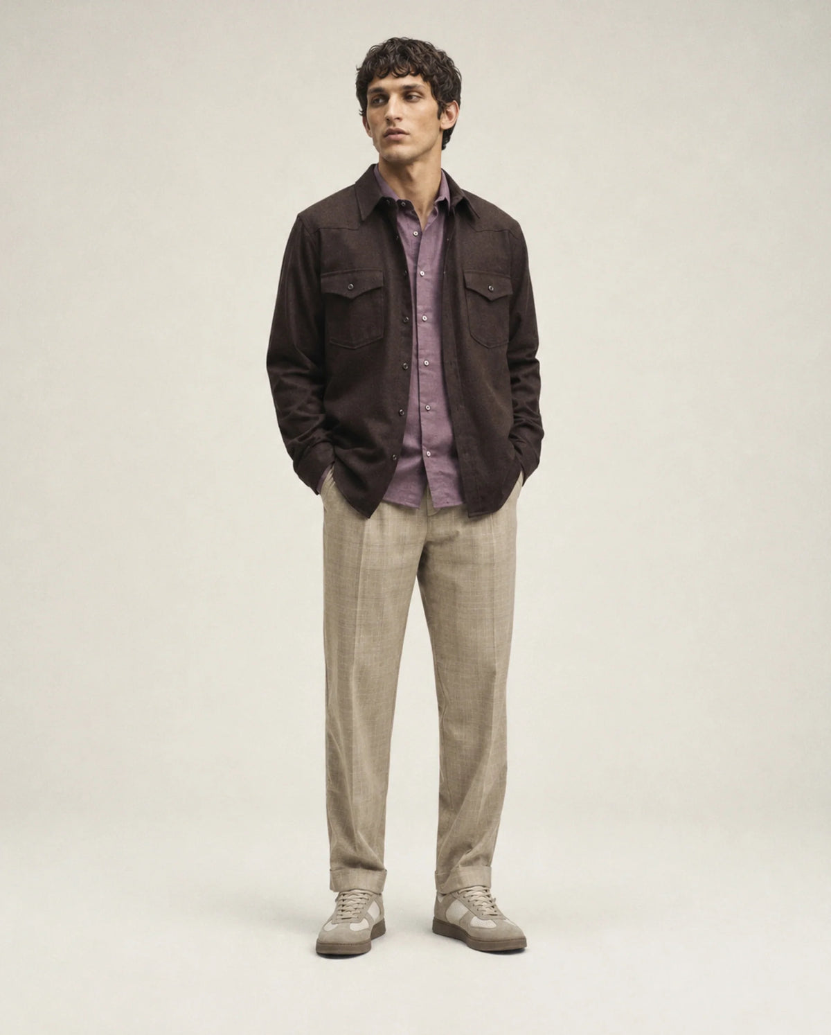 Rare Rabbit Men's Renot Beige Linen Blend Checked Print Regular Fit Trouser