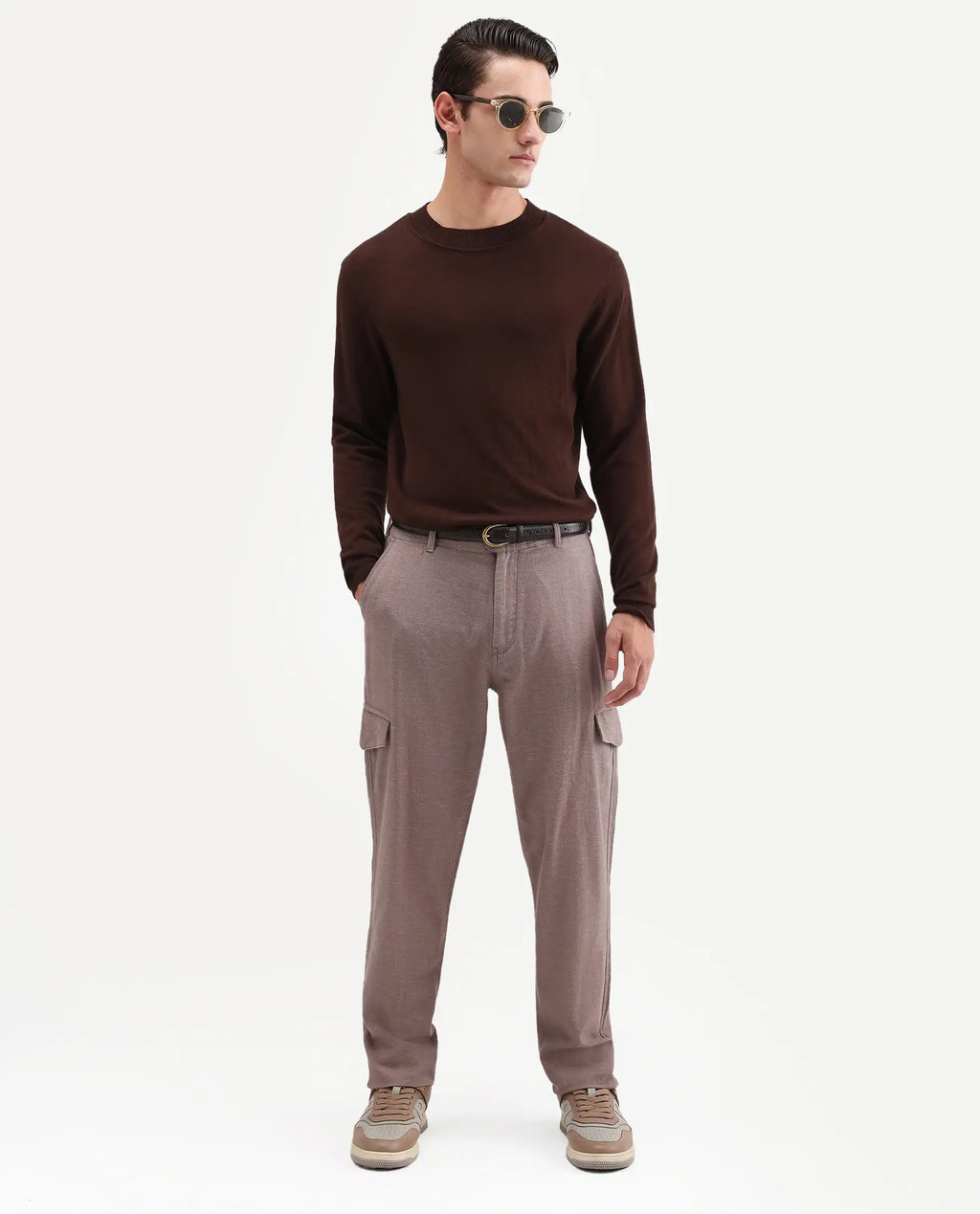 Rare Rabbit Men's Haxlr-B Dusky Brown Cotton Blend Fabric Regular Fit Plain Cargo Trouser
