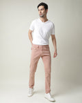 Rare Rabbit Men's Fiv5 Pink Cotton Plain Slim Fit Trouser